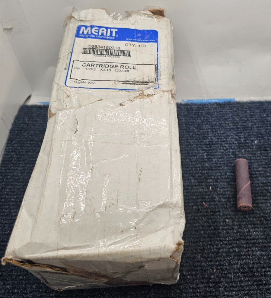 (QTY 100) Merit 08834180338 Cartridge Roll  1/2"x2"x3/16" 120 Grit R228