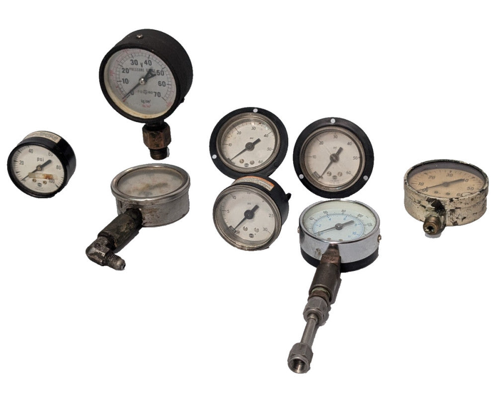 Lot of 8: Vintage Industrial Pressure Gauges, Steampunk, U.S. Gauge, Toako, LHA