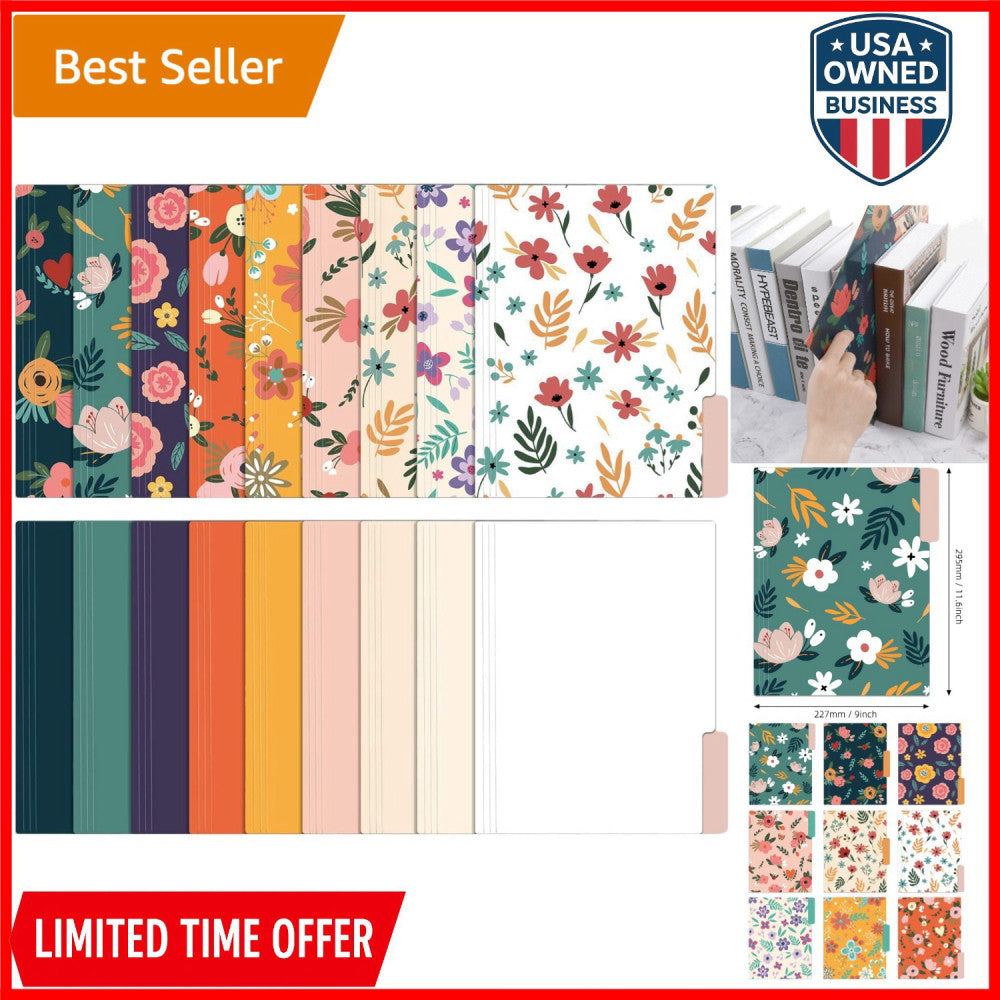 Decorative Paper File Folders 18 Pack Letter Size Floral Top Tab 2 Pockets