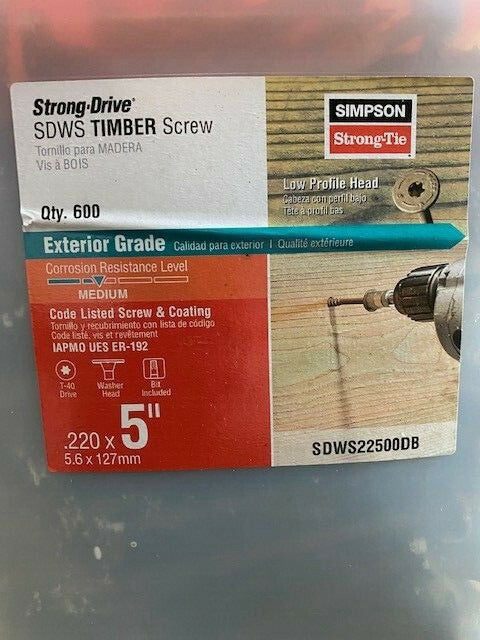 (600 Count) Simpson Strong-Tie SDWS22500DB SDWDB 5-In T-40 Double Barrier