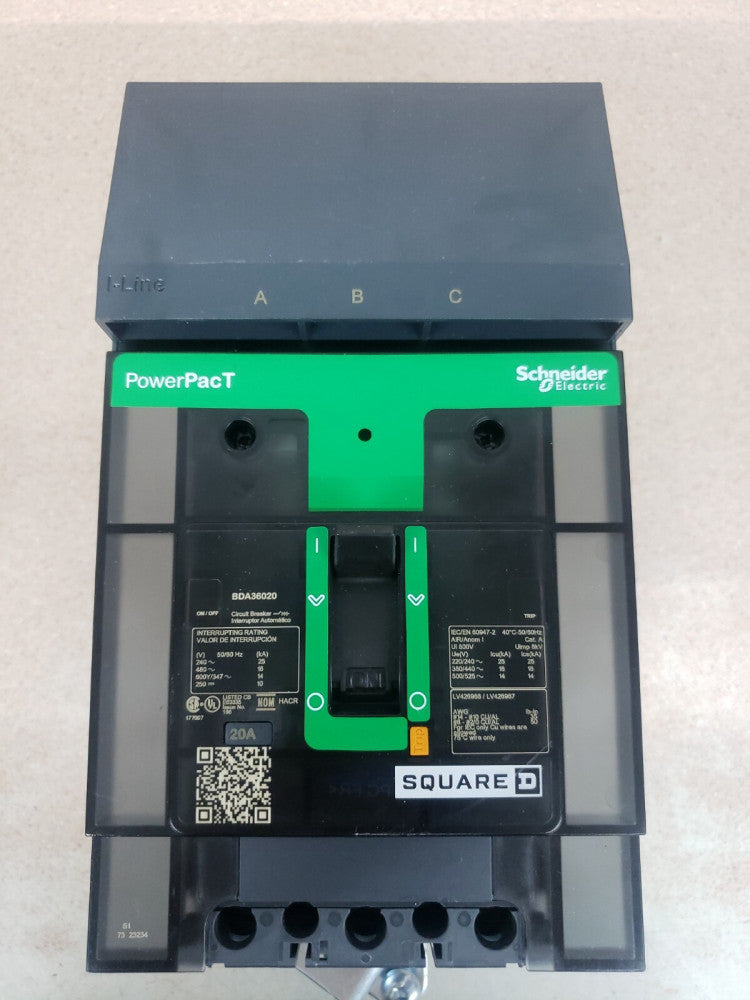 New no Box! Square D BDA36020 20 Amp 600V 3 Pole PowerPact Circuit Breaker
