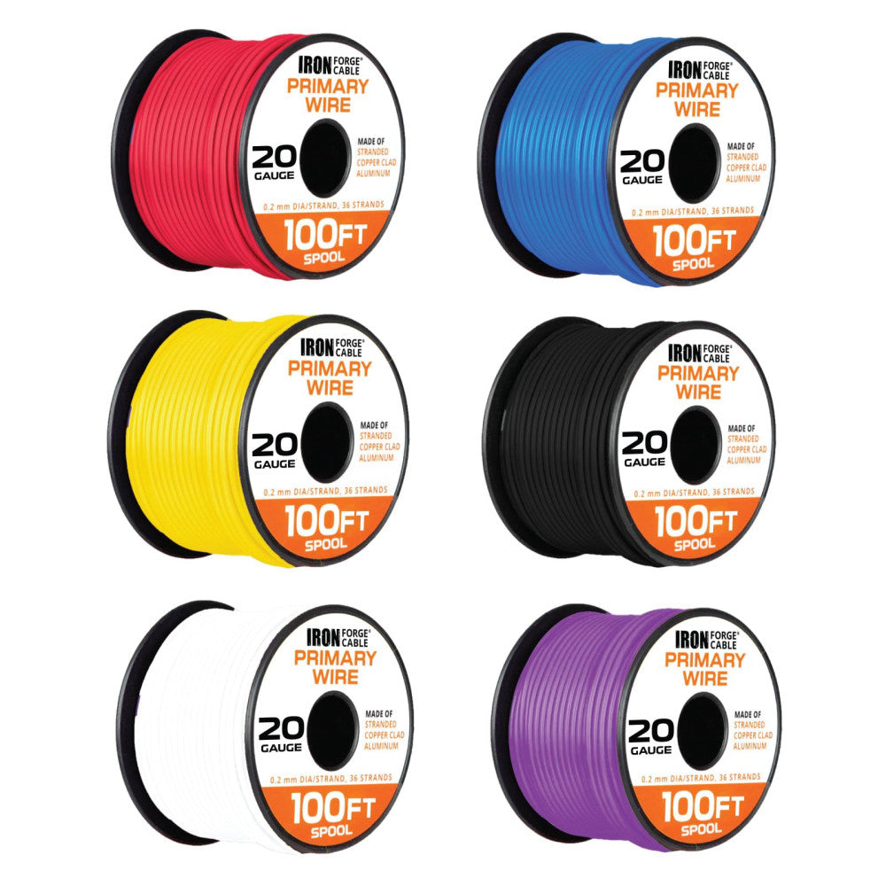 20 Gauge Primary Automotive Wire - 6 Roll Assortment Pack - 100 Ft of Copper ...