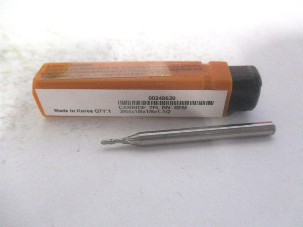 (E599924479) 3/64" x 1/8" x 1/8" x 1-1/2" OAL Solid Carbide 2Fl Ball End Mill 