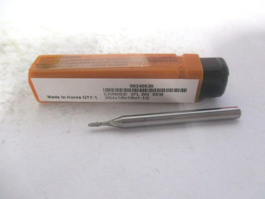 (E599924479) 3/64" x 1/8" x 1/8" x 1-1/2" OAL Solid Carbide 2Fl Ball End Mill 