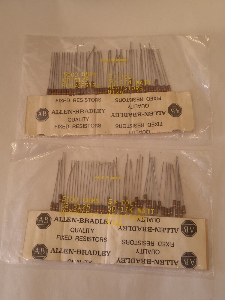 100 Allen Bradley RC07GF512J Resistors 5100 Ohms 5.1k 1/4 Watt
