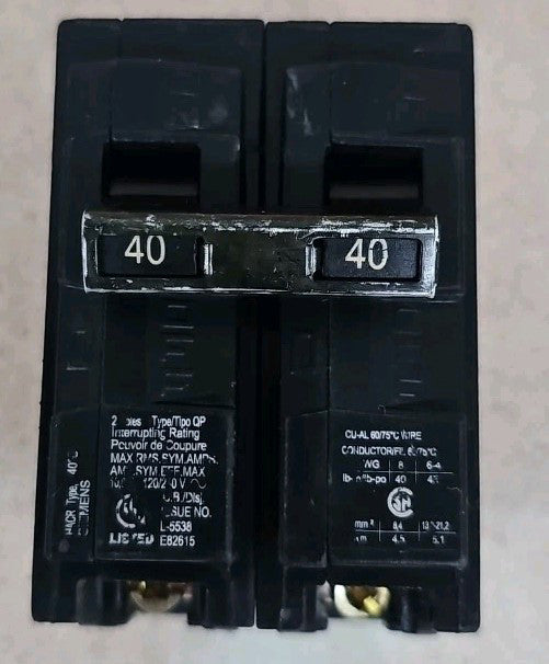 NTO Siemens Q240 2 Pole 40 Amp 120/240VAC Circuit Breaker Type QP240