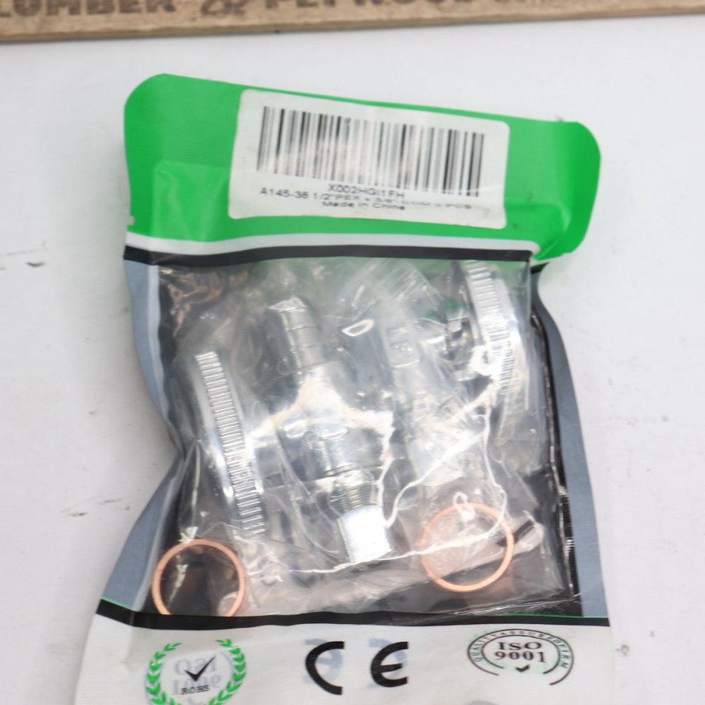 (2-Pk) Dual Outlet 1/4 Turn Straight Stop Valve 1/2" PEX x 3/4" Comp A145-38