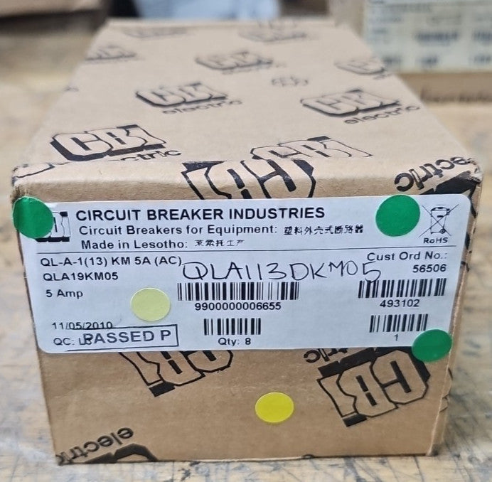 1) Box of 8 CBI 5A Circuit Breakers QLA19KM05 1 Pole Units 
