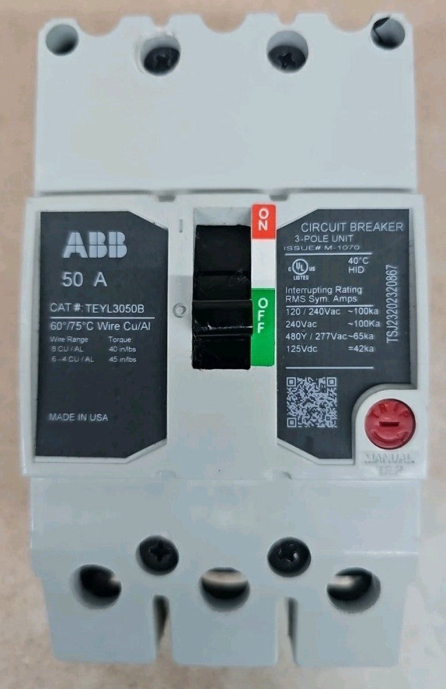 GE TEYL3050B 3 pole 50 amp Bolt on TEYL 65kA@480v NTO