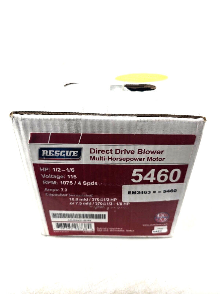 Rescue 5460 Truck Stock Motor 4 Speed 1075RPM 1/2HP Max 115V Direct Drive Blower