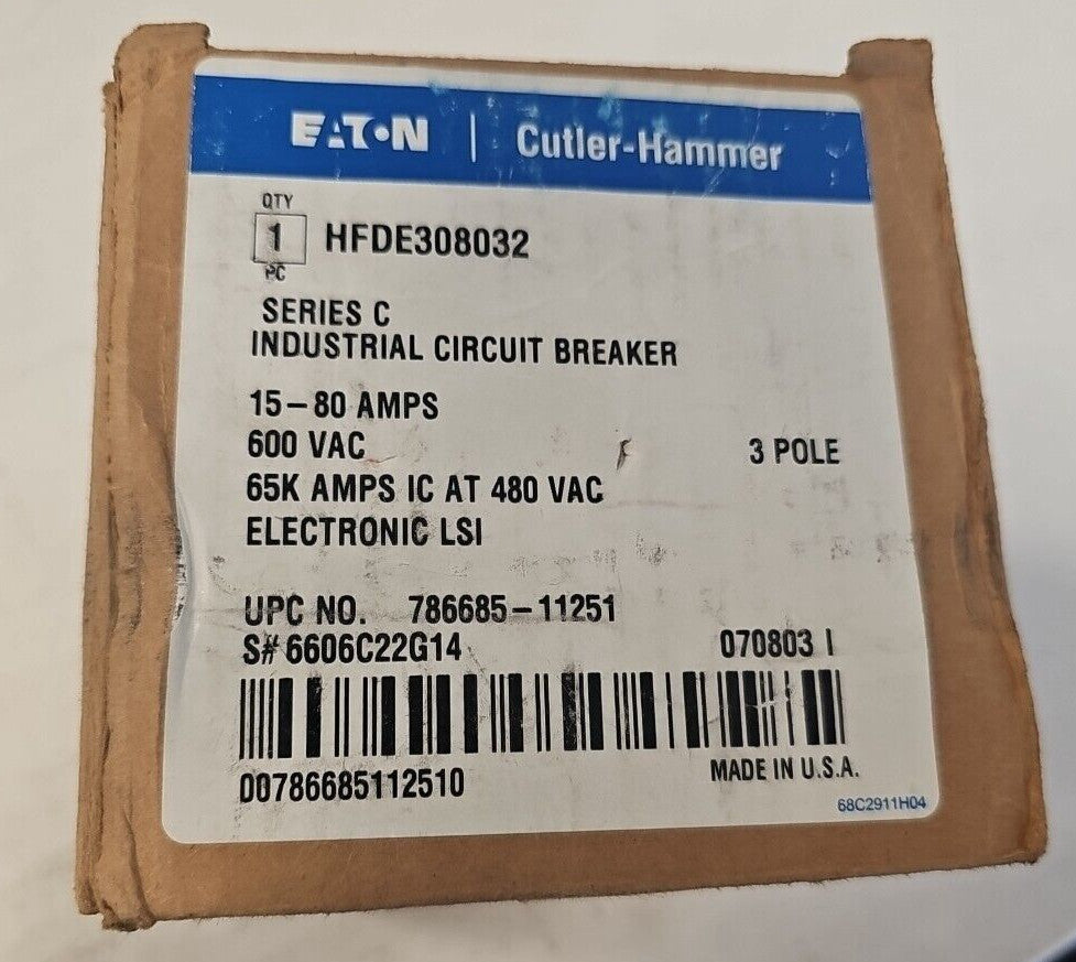 SURPLUS EATON HFDE308032 80A 600VAC 3 POLE