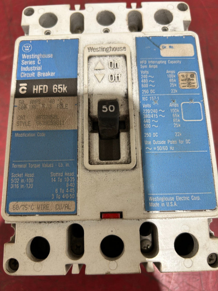 USED Cutler Hammer Westinghouse HFD3050L Breaker 50 Amp 600 Vac