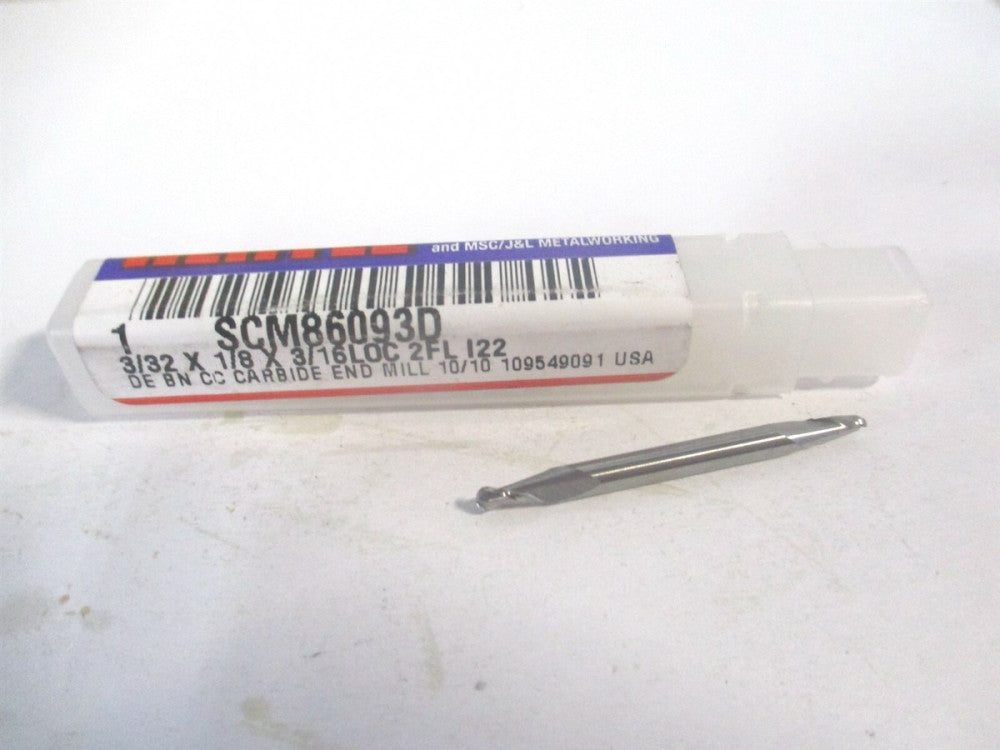 (E599924386) 3/32" x 3/16" x 1/8" x 1-1/2" OAL Solid Carbide 2Fl Ball End Mill 