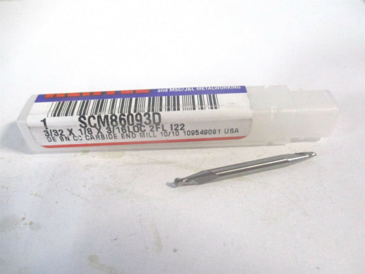 (E599924386) 3/32" x 3/16" x 1/8" x 1-1/2" OAL Solid Carbide 2Fl Ball End Mill 