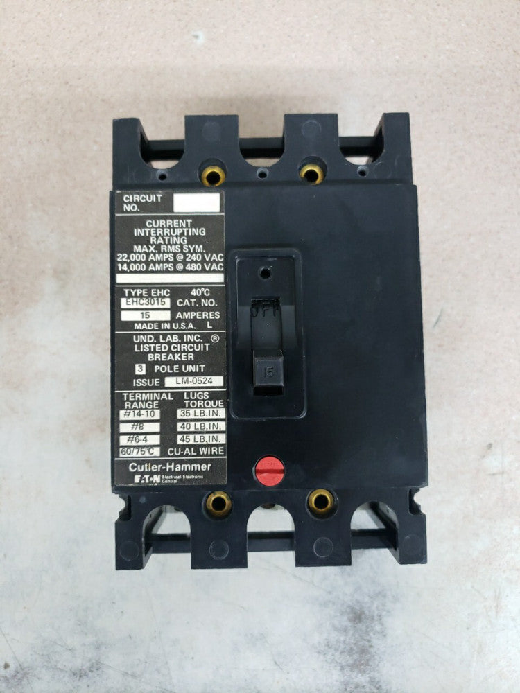 New Take Out! Cutler Hammer EHC3015 3 pole 15 amp 480 volt Circuit Breaker