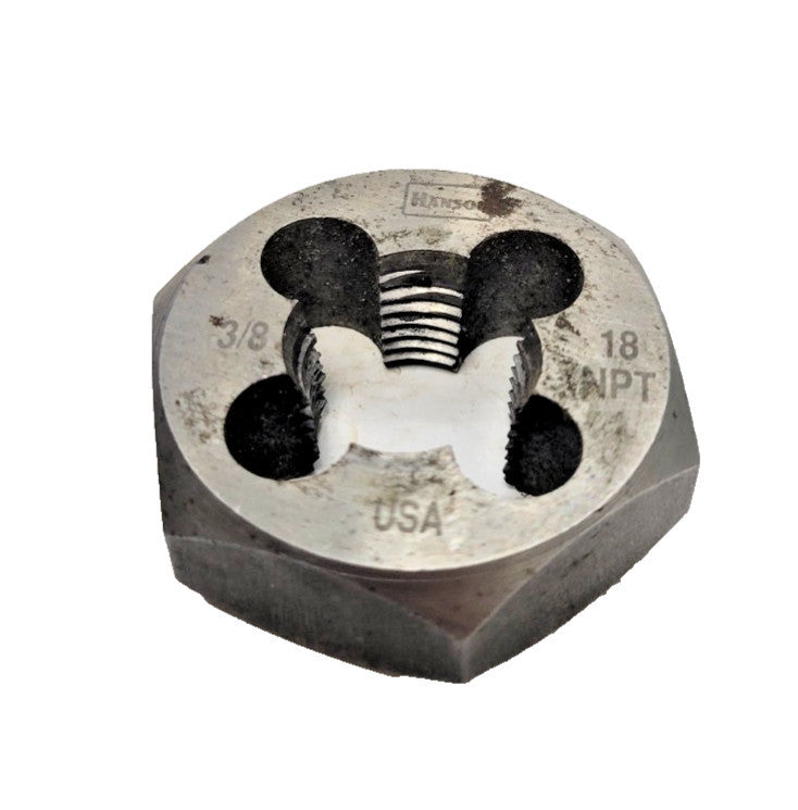 HANSON 3/8"-18 THREADING DIE 1-1/2" OD 1/2" THICKNESS HSS HEX