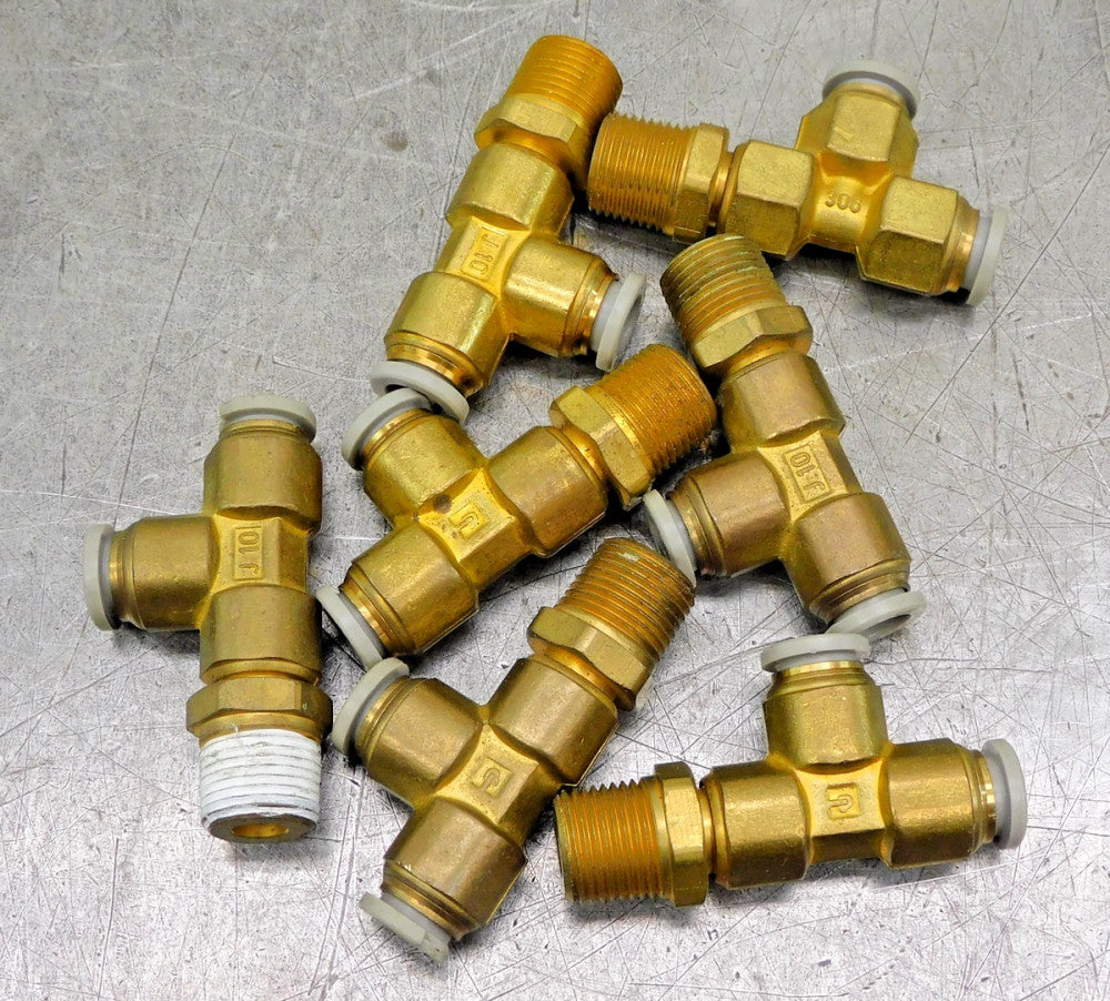 Parker Brass Swivel Tee Fitting 3/8" Tube x 3/8" NPT Lot of Seven (7)