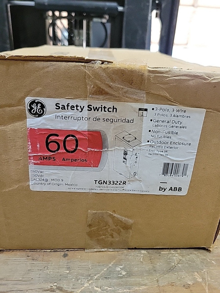 GE TGN3322R General Duty Safety Switch 60 Amp Non-fusible 3 Pole 240VAC / 250VDC