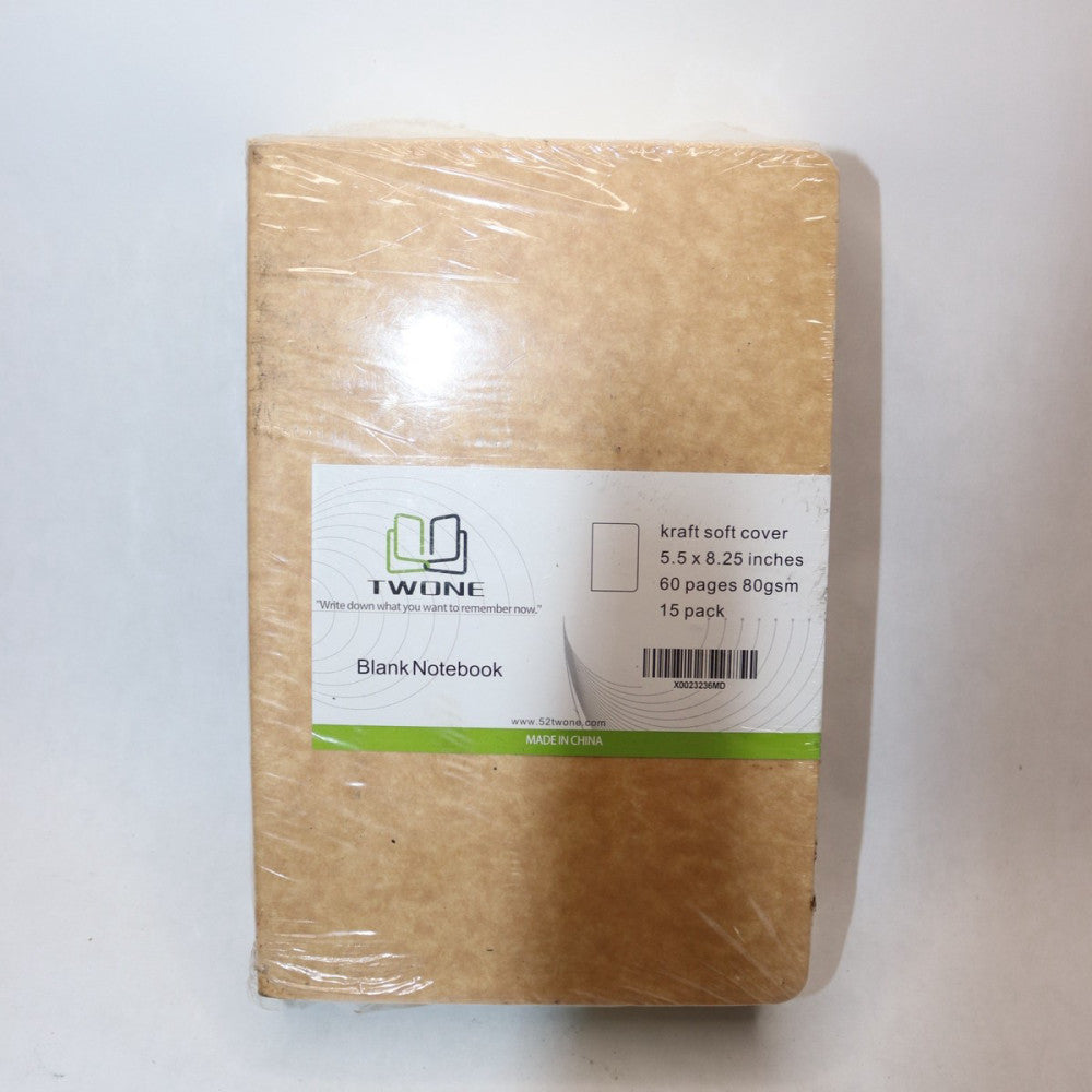 (15-Pk) Twone Kraft Soft Cover Journals Blank Notebook Brown 5.5" x 8.25"