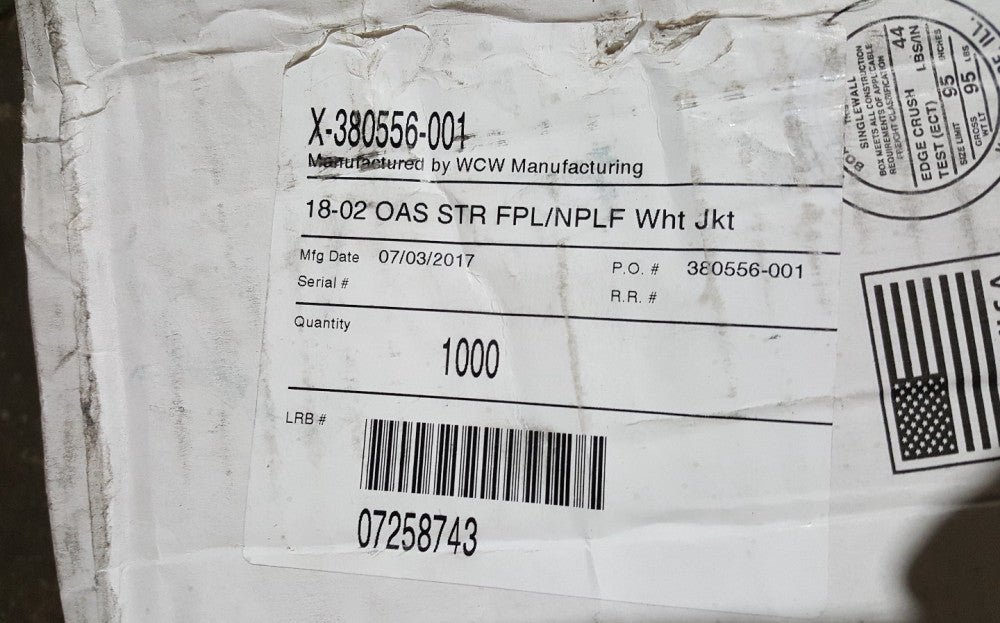 SMART WIRE RACK PACK 18-02 OAS STR FPL/NPLF WHT JKT 1000FT X-380556-001