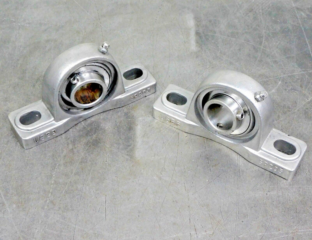 IPTCI SP205 w/ SUC205-16 Pillow Block Bearing 25mm Bore Lot of Two (2) Stainless