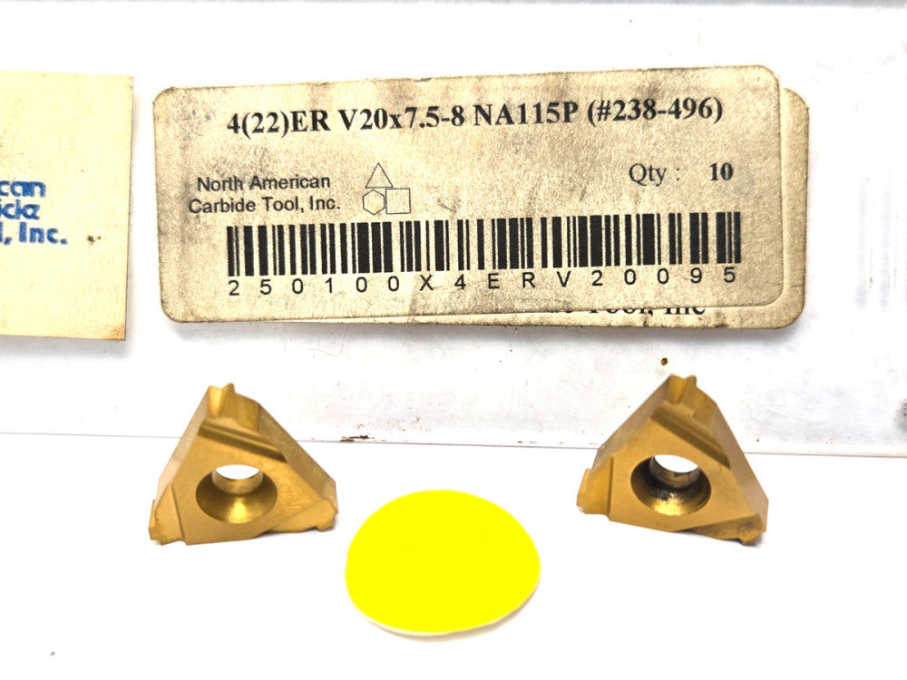 NORTH AMERICAN*4(22)ER V20x-7.5-8 NA115P*LAYDOWN THREADING INSERT****LOT OF 2