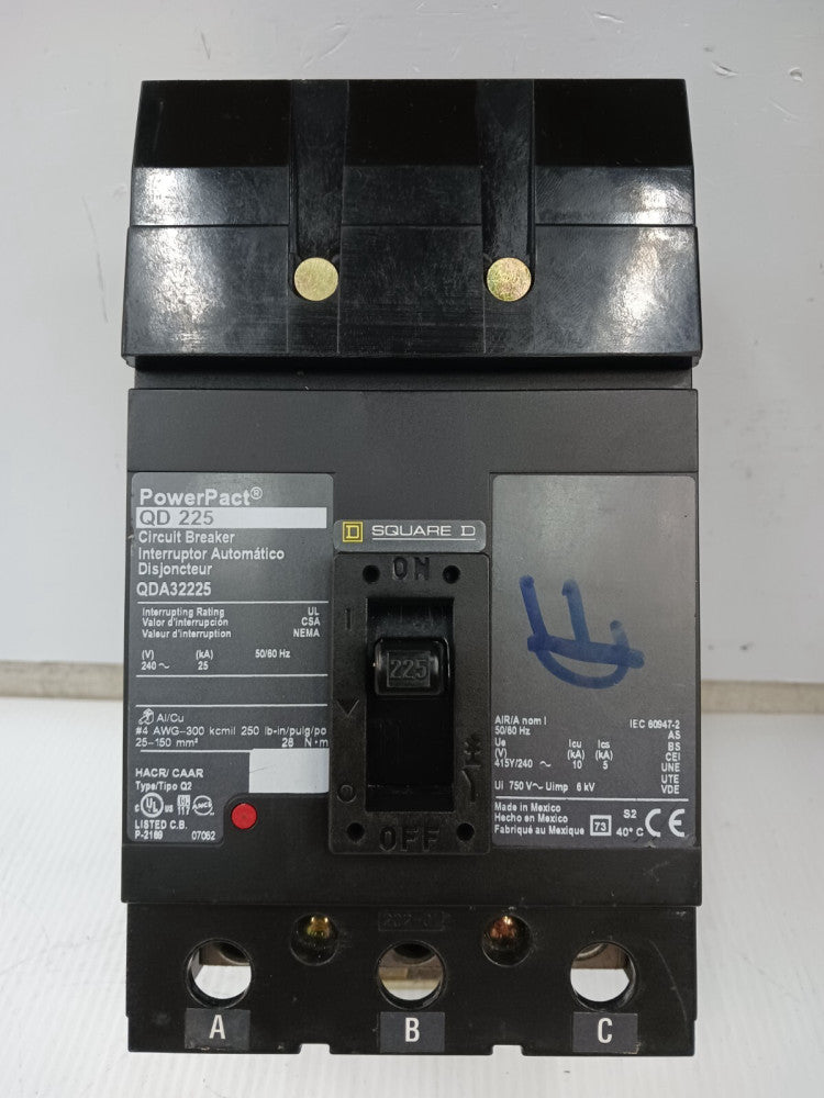 Square D PowerPact 225 Amp I-Line Circuit Breaker 3 Pole 240 VAC 25kA QDA32225