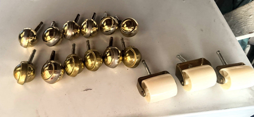 12 Vintage Shepard Swivel Caster Wheels 2-1/2” Dia., Bright Brass 2 lg casters 