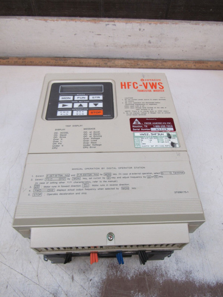 HITACHI HFC-VWS TRANSISTOR INVERTER AC DRIVE 3.8A VWS2.5HF3UH NICE USED TAKEOUT