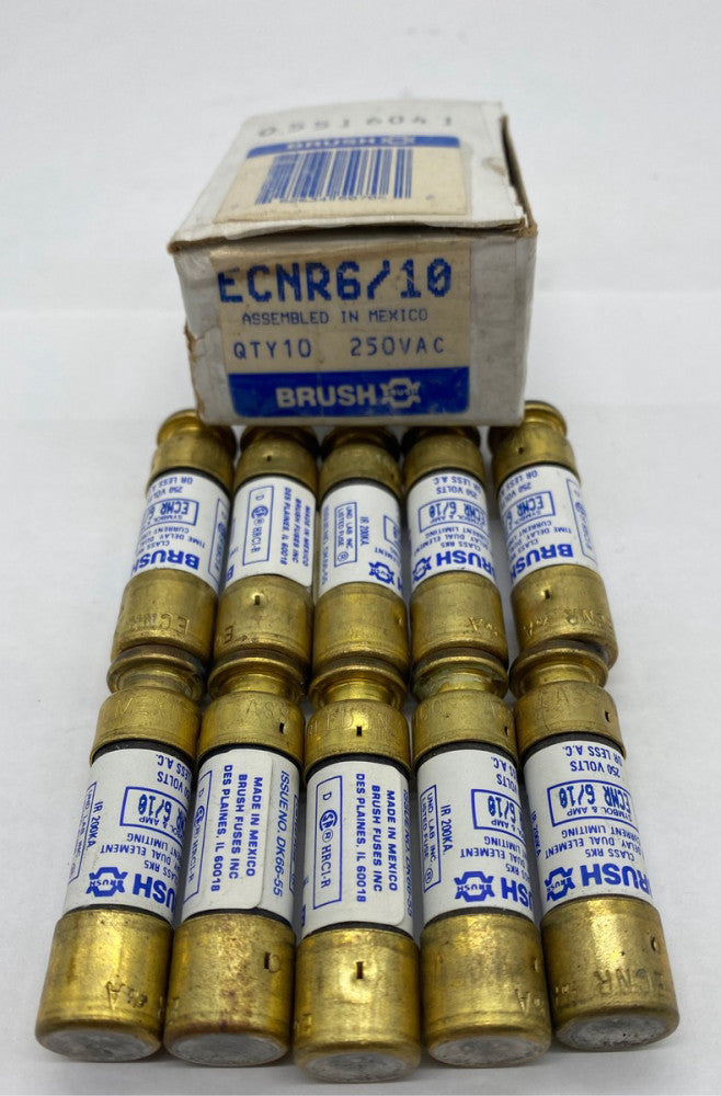 Brush ECNR6/10 Time Delay Fuses, 250VAC 0.6Amp, Class RK5 Lot of 10