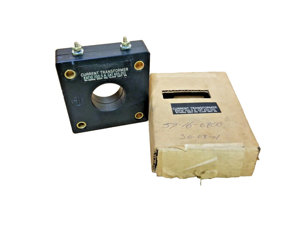 NEW E.I.L. 200:5 RATIO CURRENT TRANSFORMER 600 VAC 10 KV BIL 605-201