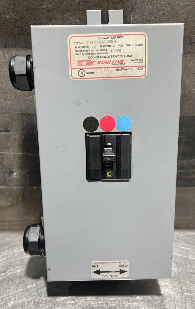 NOS Surplus Star Line CB100-60-3-250-4 Busway Tap Box 60Amps 250V