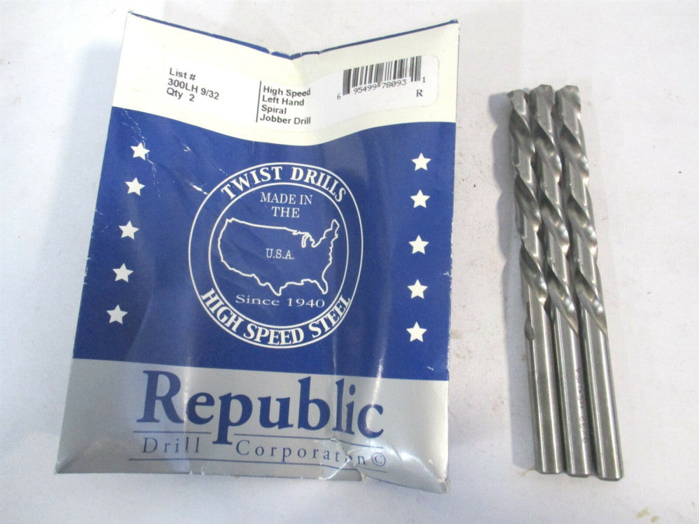 Republic Drill Corporation (300LH) 9/32" HSS LH Spiral Jobber Drill Bit - Qty 3
