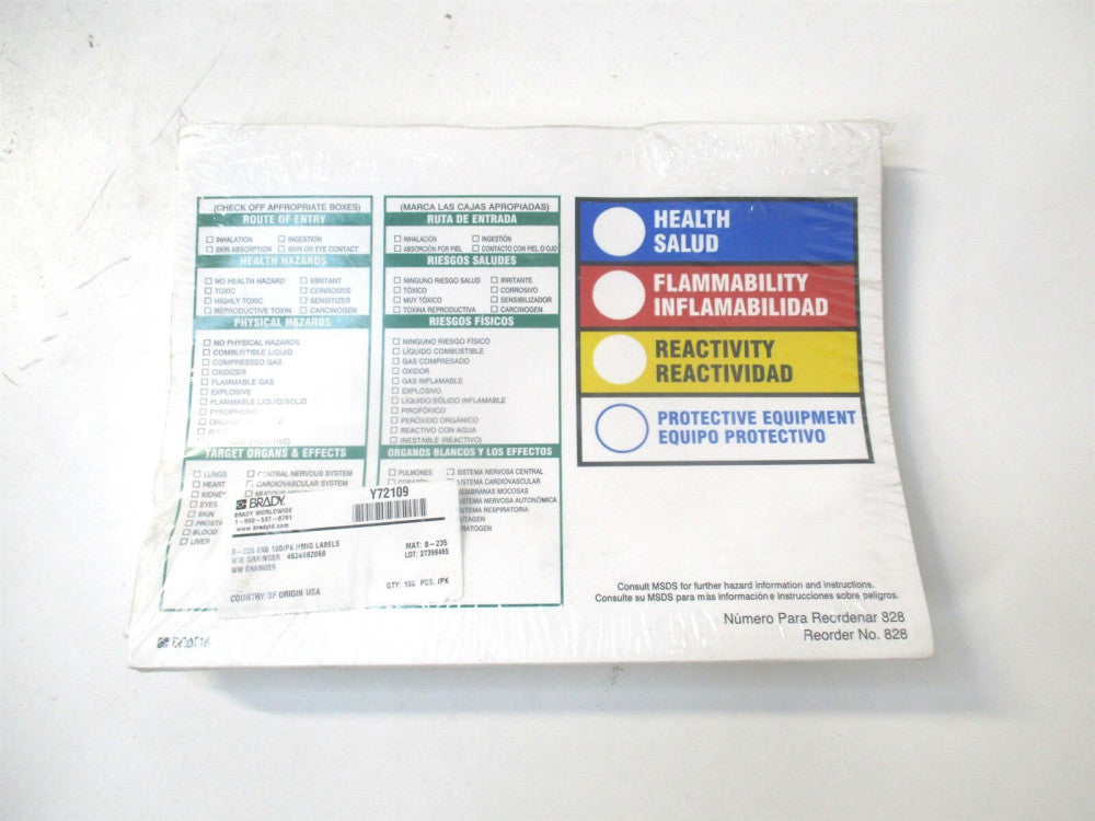 Brady (828LS) English, Spanish, HMIG Blue, Red, Yellow/White HMIG Label Paper 