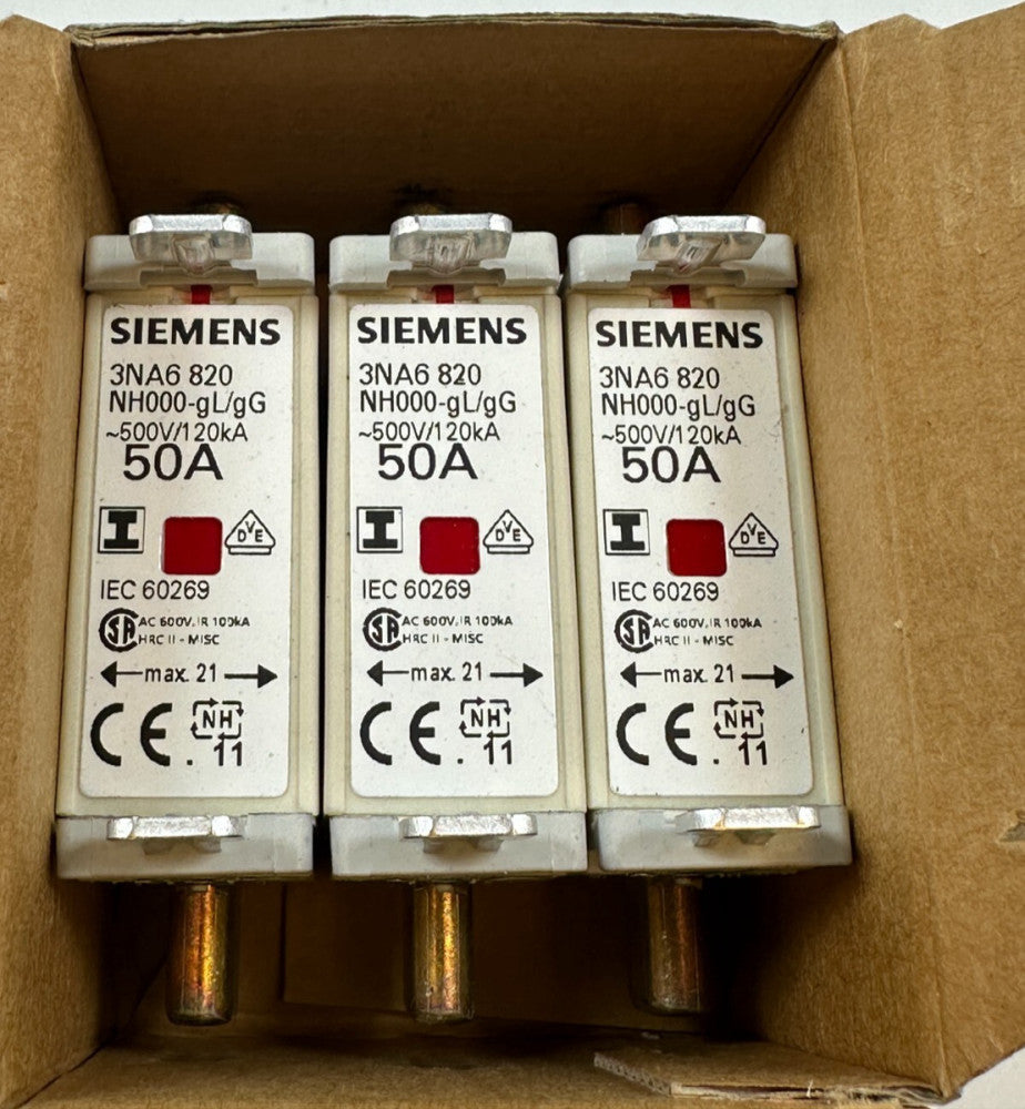 Siemens 3NA6-820 Fuse 50A/500V IEC60269 120kA - New Fast Ship from USA