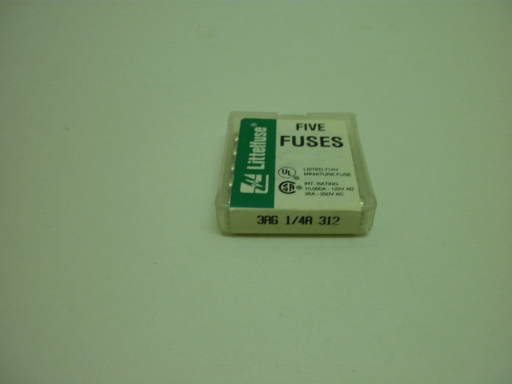 LITTELFUSE 3AG 1/4A 312 FAST ACTING 1/4A 250 VAC GLASS 1-(BOX OF 5) NEW IN BOX