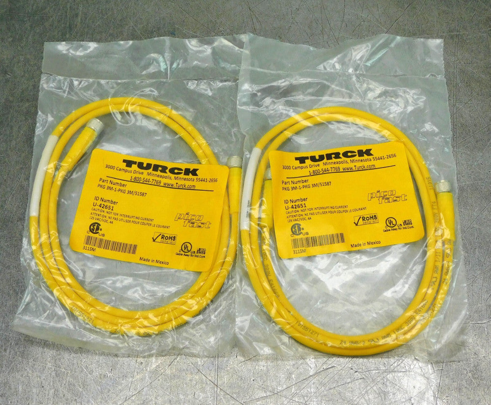 TURCK 3M-1PKG3M/S1587 U-42651 Cordset Cable Wire Lot of Two (2)