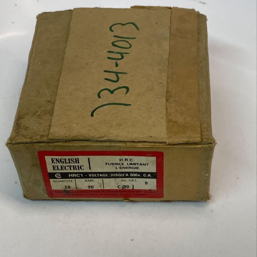English Electric C90J HRC Energy Limiting Fuses 600V 90A Lot of 10
