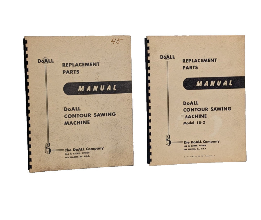 Lot of 2: The DoAll Company Contour Sawing Machine Replacement Parts Manuals