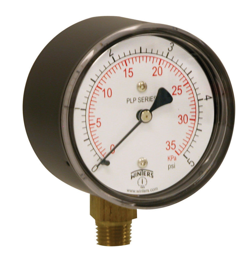 Winters PLP Series Steel Dual Scale Low Pressure Gauge with Brass Internals, ...