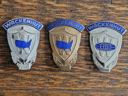  3 Vintage Obsolete Wackenhut Security Guard Badges 
