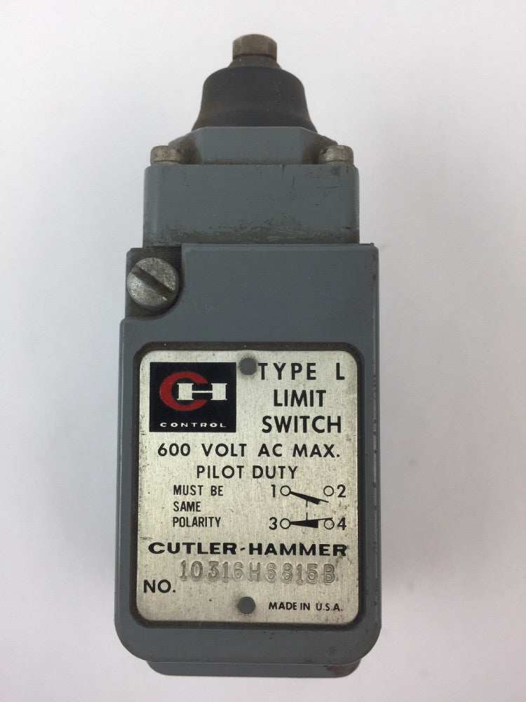 CUTLER HAMMER 10316H6815B TYPE L LIMIT SWITCH 600VAC 