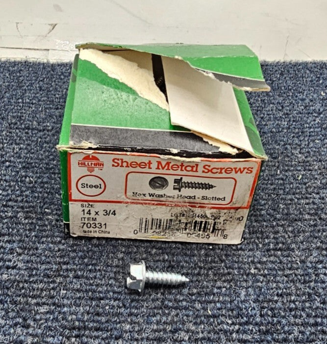 (QTY 100) Hillman 70331: 14 x 3/4 In. Slotted Hex Washer Head Zinc Metal Screw