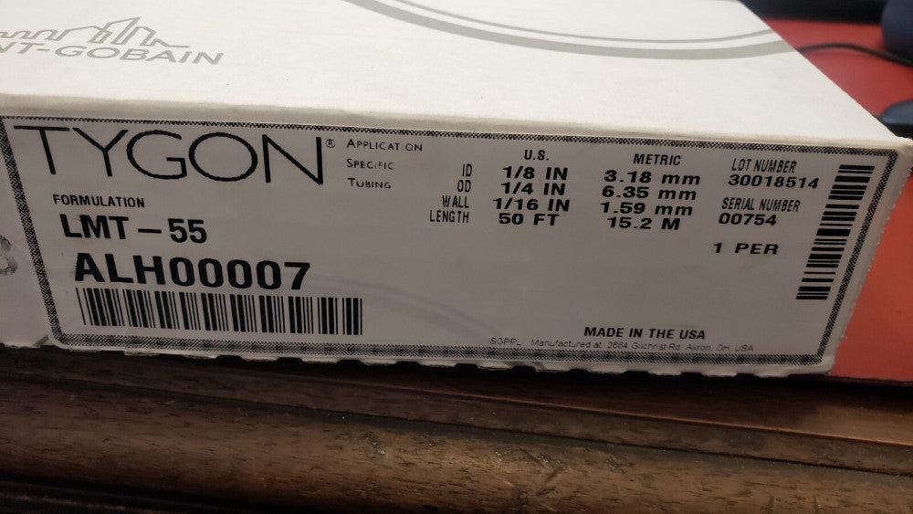 Tygon Flexible Plastic Tubing Non-DEHP Laboratory Tubing ALH00007 LMT-55 50'