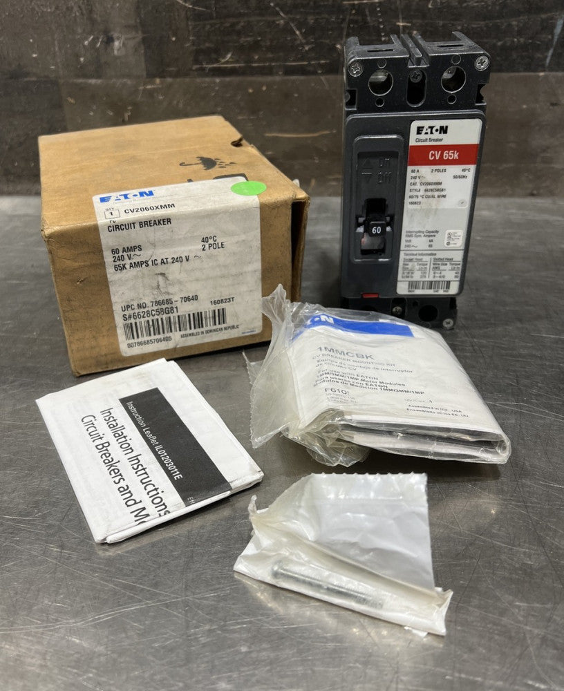 EATON 60 AMP CIRCUIT BREAKER 2 POLE 240 VAC CV2060XMM Nos Surplus