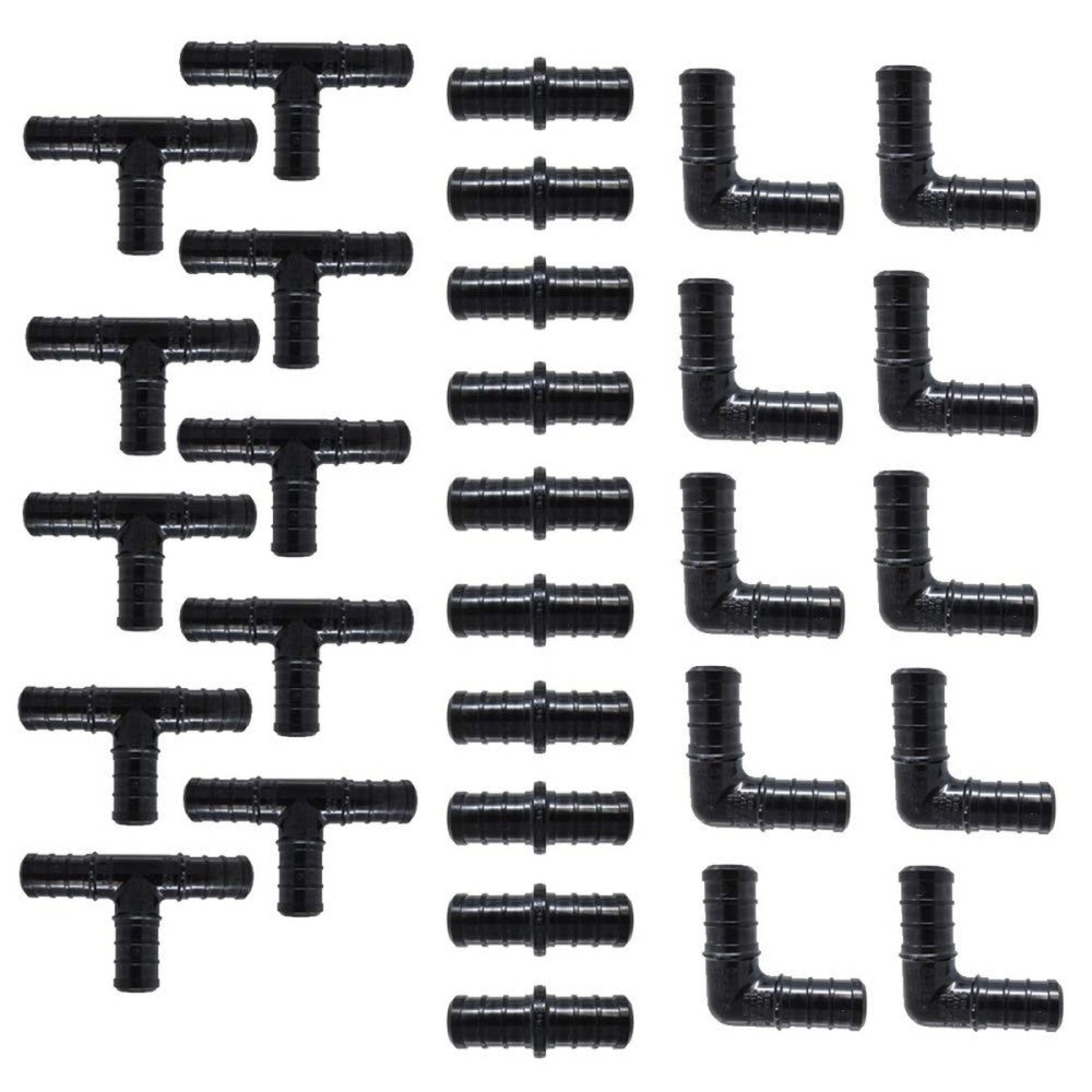 (30) 1/2" Black Poly Alloy PEX Fittings 10 pcs Each: Elbow, Coupler, Tee for ...