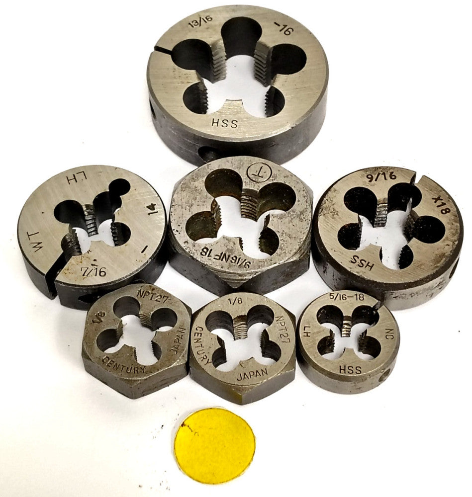 ASSORTED LOT OF ROUND AND HEX ADJUSTABLE THREAD DIES STEEL MATERIAL **LOT OF 7**