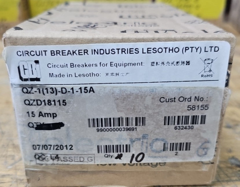 CBI Box of 10 QZD18115 1 POLE 15 AMP Circuit Breaker