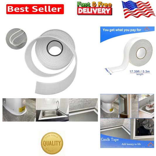 1.5-Inch White Caulking Tape for Bathroom & Kitchen - Easy Application, Durable