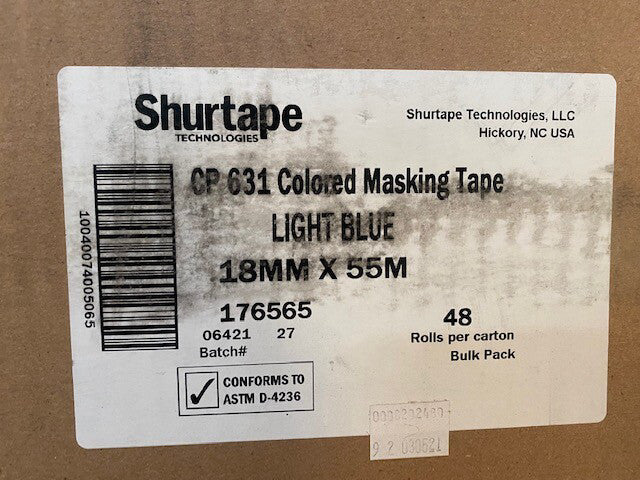 (Case of 48) Shurtape CP 631 Light Blue Masking Tape - 3/4 x 60 yds 18mm x 55M